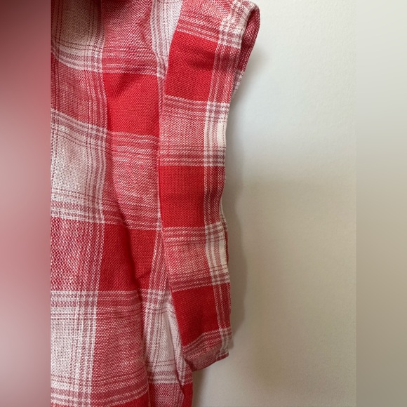 NEW Sanctuary Plaid Linen Blend Short Sleeve Cinched Waist Button Down - Picture 3 of 6